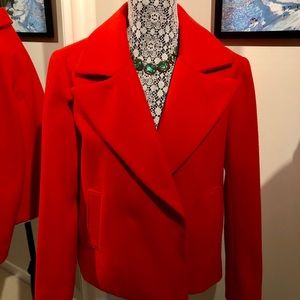 Imnyc Isaac Mizrahi Red Wool Quality Shorter Jacket with Animal Print Lining